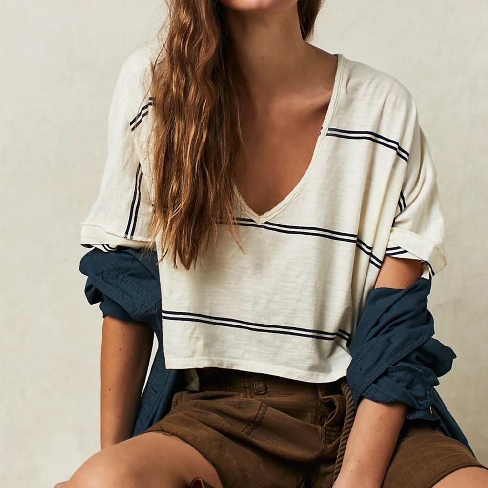 Free People X We The Free Care FP Jaydon Stripe Tee Shirt Top New - Picture 2 of 9
